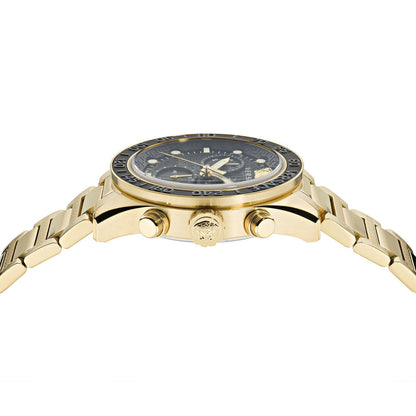 Versace Greca Dome watch side profile showing gold case thickness and bracelet links