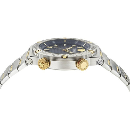 Versace Greca Logo Diver Black Dial Two-Tone Swiss Chronograph Watch - VE8G00424