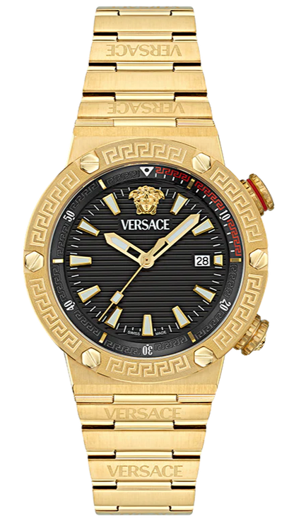 Versace Greca Logo Quartz Black Dial Gold Steel Strap Watch for Men - VE8G00624
