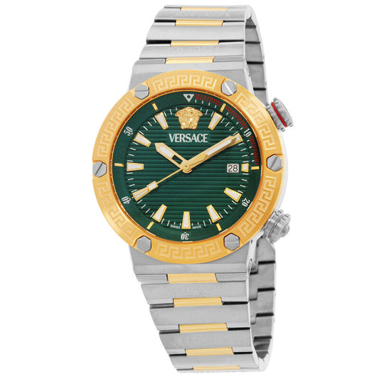 Versace Greca Logo Diver Green Dial Two-Tone Swiss Chronograph Watch - VE8G00524
