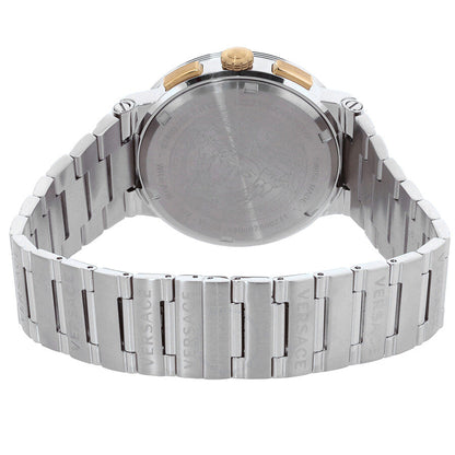 Versace watch caseback showing stainless steel bracelet and closed case
