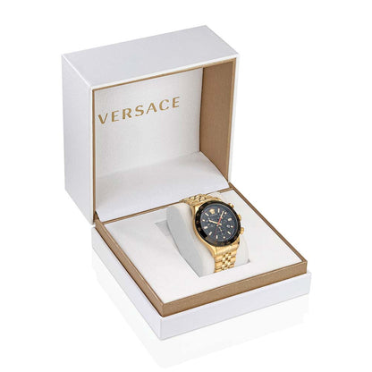 Versace Hellenyium watch displayed in official white and tan presentation box