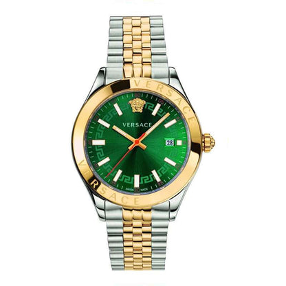 Versace Hellenyium two-tone green dial men's watch with gold and silver bracelet