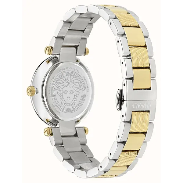 Versace Reve caseback with Medusa logo, two-tone steel and gold bracelet