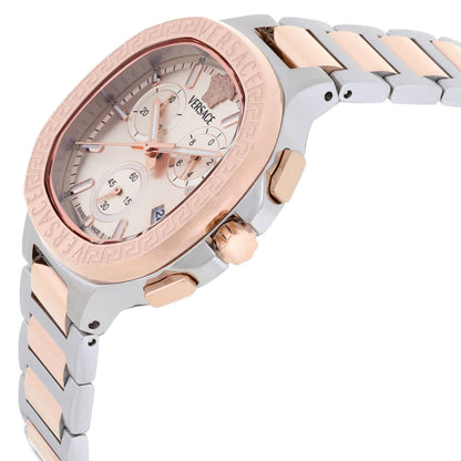 Versace V-Chrono Square Chronograph Quartz Rose Gold Dial Watch VEVCA0524