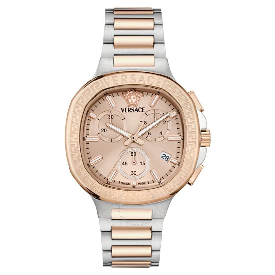 Versace V-Chrono Square Chronograph Quartz Rose Gold Dial Watch VEVCA0524