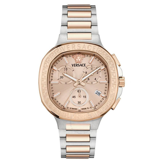 Versace V-Chrono Square Chronograph Quartz Rose Gold Dial Watch VEVCA0524