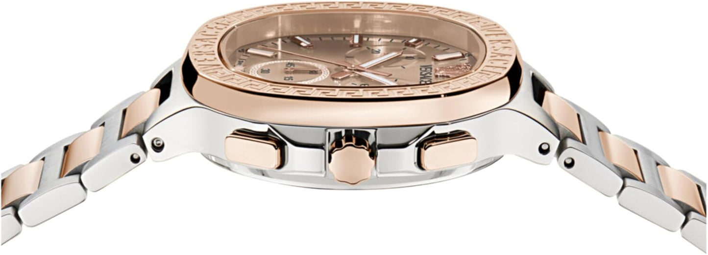 Versace V-Chrono Square Chronograph Quartz Rose Gold Dial Watch VEVCA0524