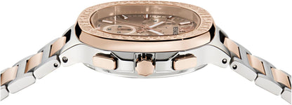 Versace V-Chrono Square Chronograph Quartz Rose Gold Dial Watch VEVCA0524
