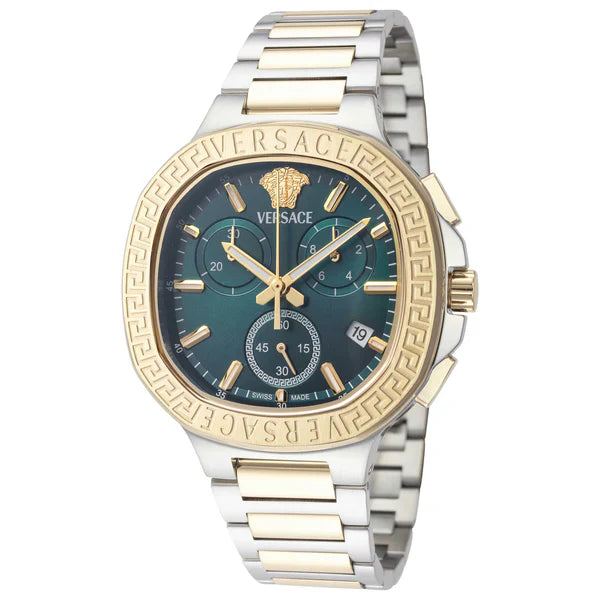 Versace V-Chrono Square Chronograph Quartz Green Dial Watch VEVCA0624