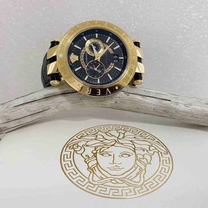 Versace V-Race Black Leather Strap Men's Watch - VEBV00119