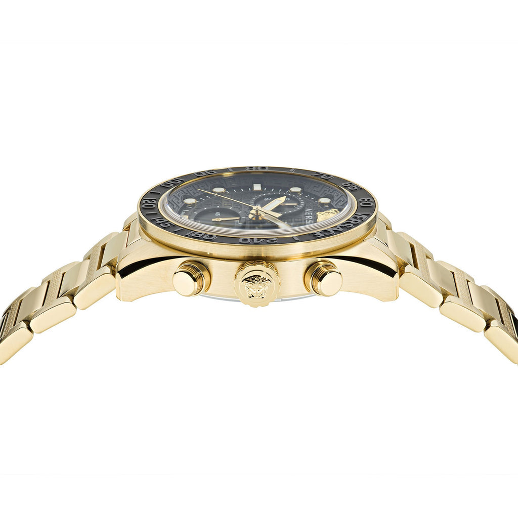 Versace Greca Dome Chronograph Black Dial Gold Steel Strap Watch for Men - VE6K00523