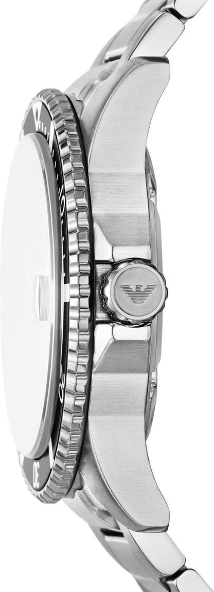 Side profile of World Explorer stainless steel watch showing case thickness and bracelet