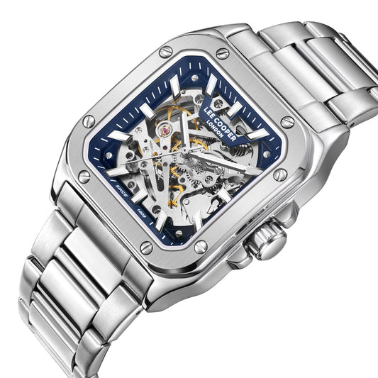 Lee Cooper Edward Automatic Square Case Blue Dial Silver Watch - LC08198.390