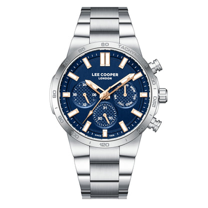 Lee Cooper Multifunction Blue Dial Gold Hands Silver Men's Watch - LC08293.390