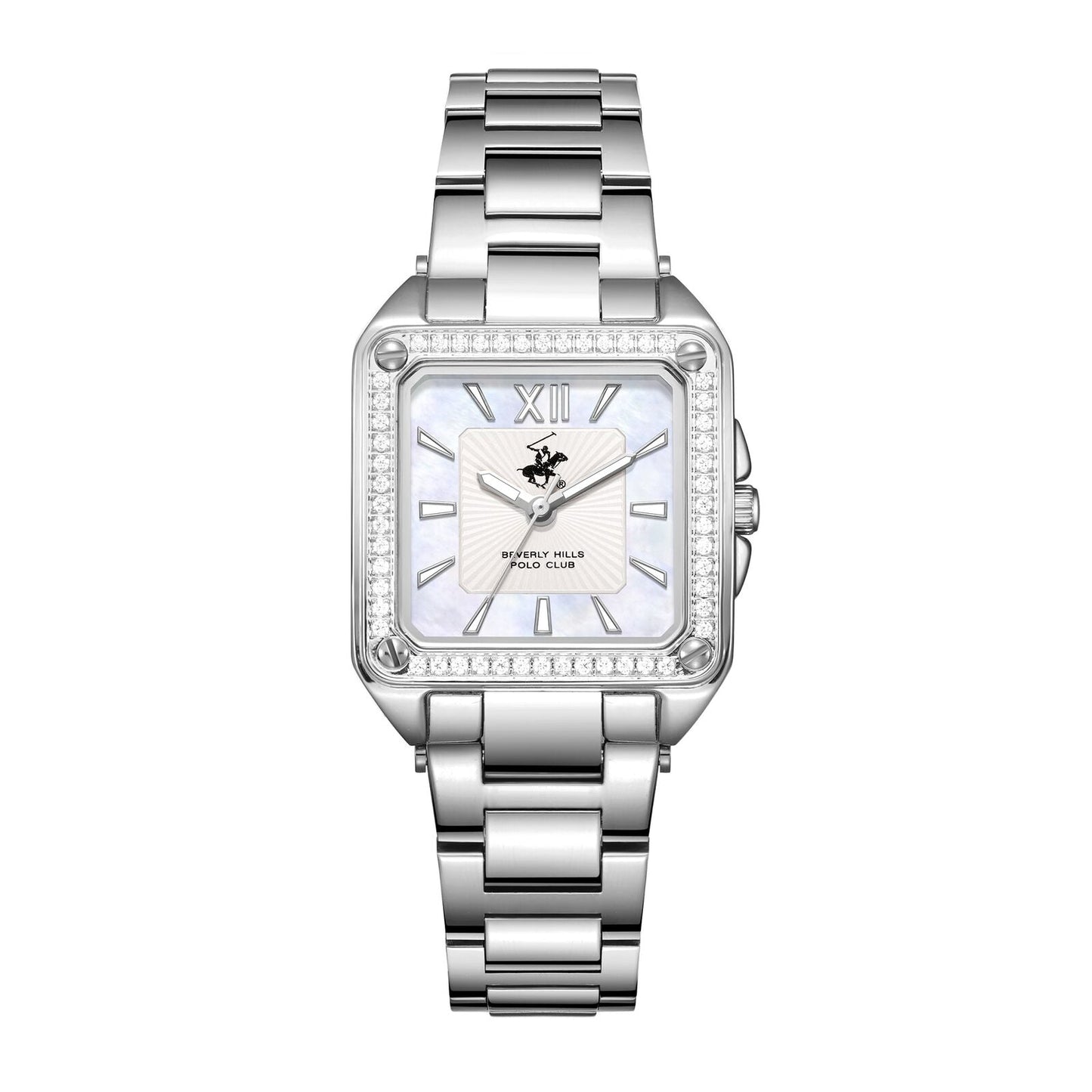 Beverly Hills Polo Club All Silver Diamond Square Watch BP3671C.320