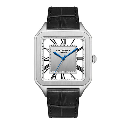 Lee Cooper Square Classic Silver Dial Black Genuine Leather Silver Watch - LC08277.331