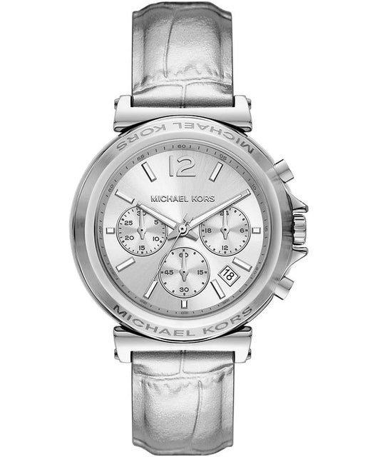 Michael Kors Maren Chronograph Silver Dial and Genuine Leather Women's Watch - MK7509