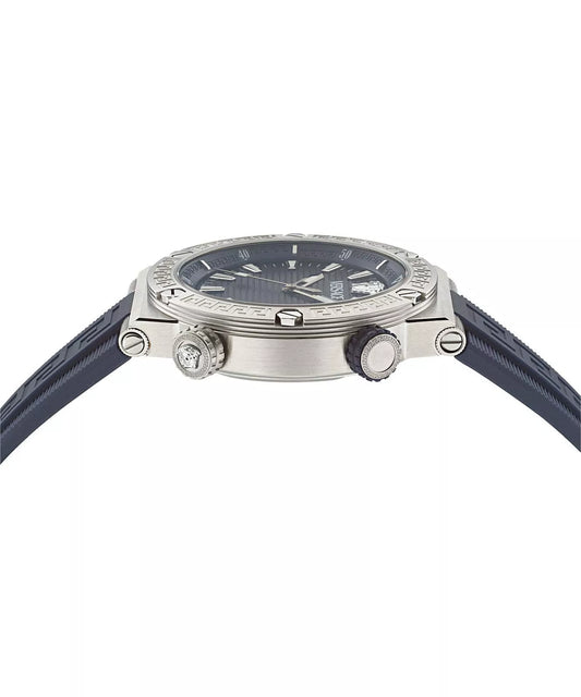 Versace Greca Swiss Movement Blue Dial Silver Watch - VE8G00124