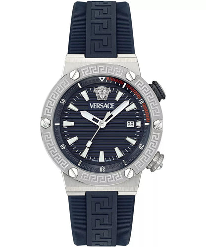 Versace Greca Swiss Movement Blue Dial Silver Watch - VE8G00124