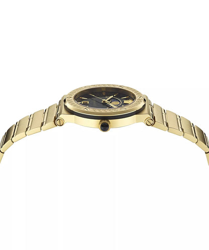 Versace Greca Logo Moonphase Black Dial All Gold Swiss Movt Watch - VE7G00323