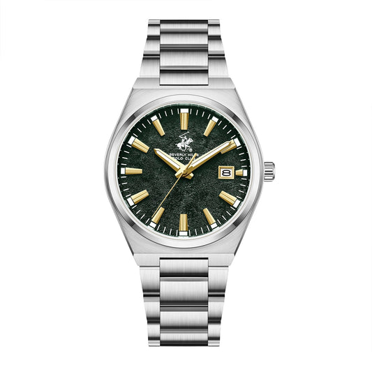 Beverly Hills Polo Club Mother Pearl Green Dial Silver Date Watch BP3851X.370