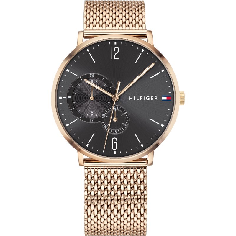 Tommy Hilfiger Grey Dial Rose Gold Mesh Watch 1791506