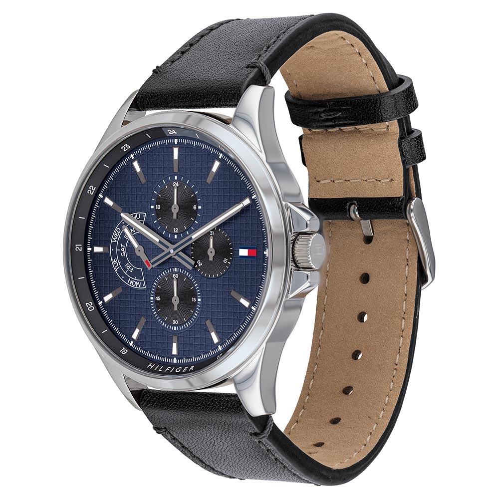 Tommy Hilfiger Black Leather Multi-function Men's Watch 1791616
