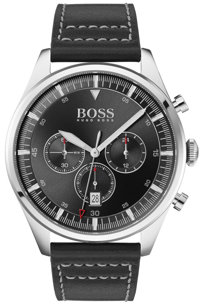 Hugo Boss Pioneer Black Leather Men's Watch  1513708 - Big Daddy Watches