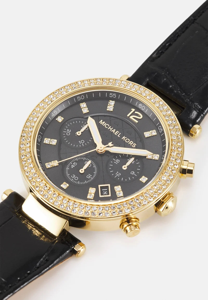 Michael Kors Parker Chronograph Black Dial Black Ion-plated Ladies Watch MK6107