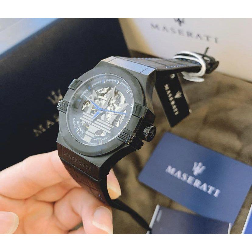 Maserati Potenza Black Dial Black Leather Men's Watch R8821108009