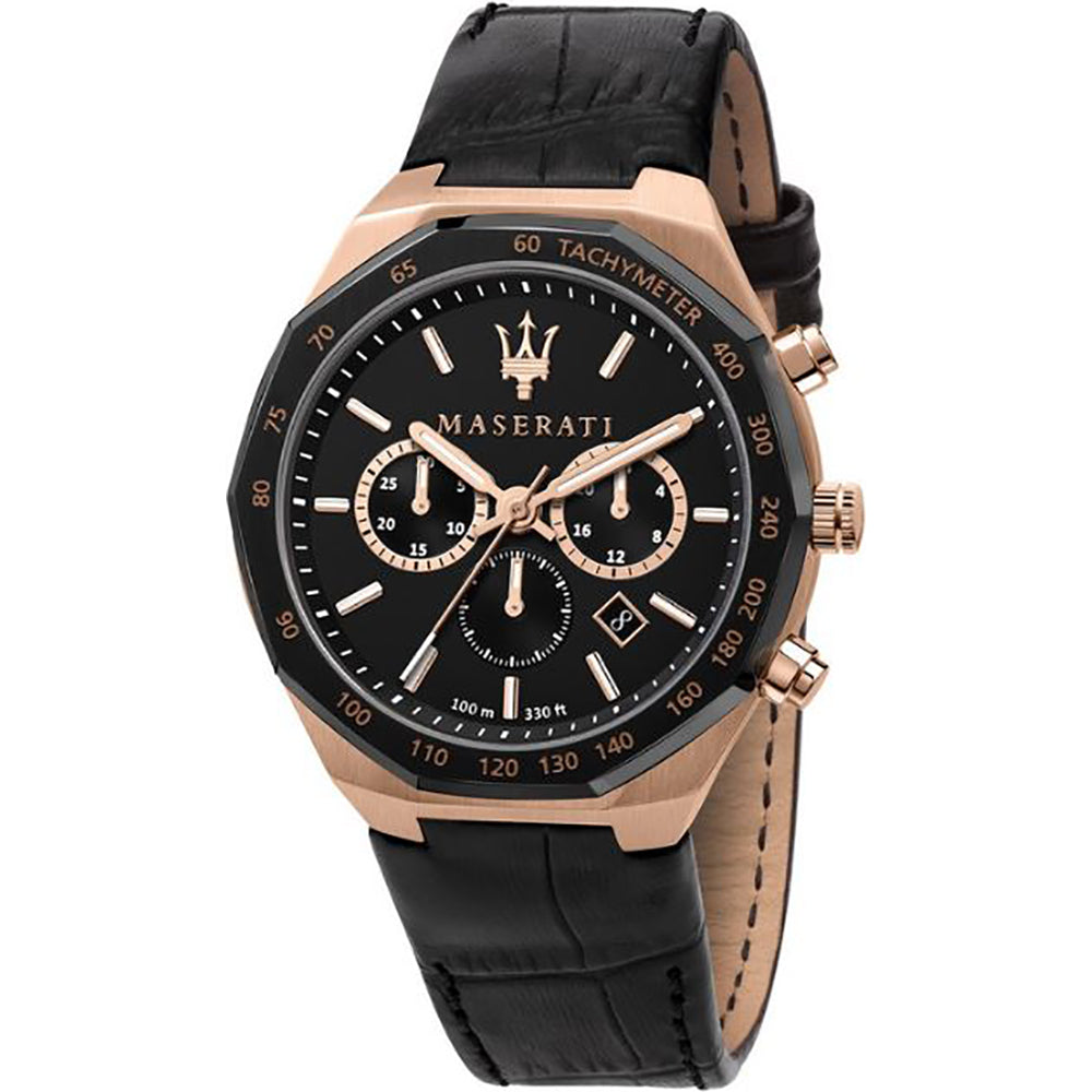 Maserati Black Leather Quartz Fashion Men's Watch R8871642001