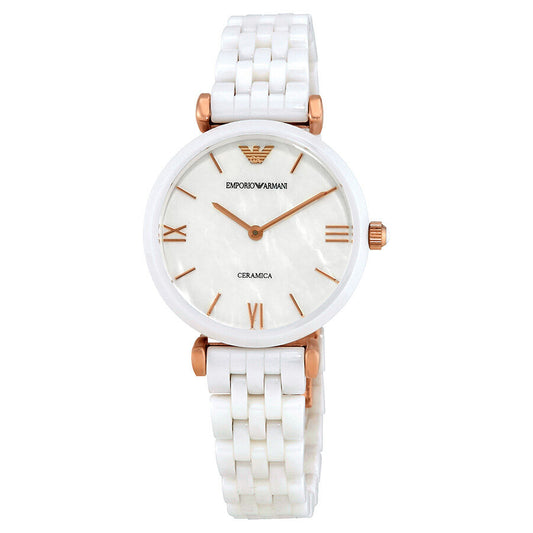 Emporio Armani Ceramica Mother of Pearl Ladies Watch AR1486 - BigDaddy Watches