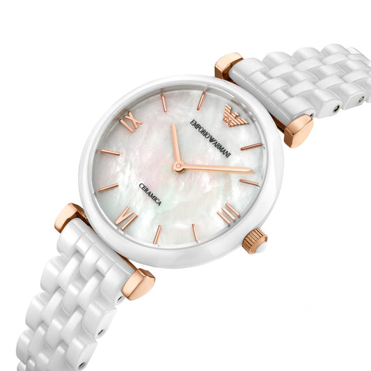 Emporio Armani Ceramica Mother of Pearl Ladies Watch AR1486