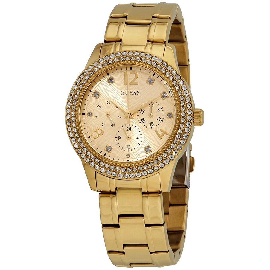 Guess Bedazzle Quartz Crystal Gold Dial Ladies Watch W1097L2 - BigDaddy Watches