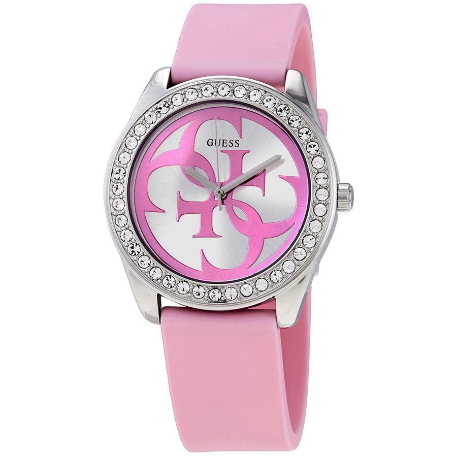 Guess G-Twist Quartz Silver Dial Pink Silicone Ladies Watch W1240L1 - BigDaddy Watches