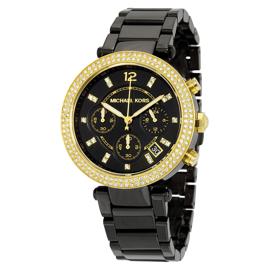 Michael Kors Parker Chronograph Black Dial Black Ion-plated Ladies Watch MK6107 - BigDaddy Watches