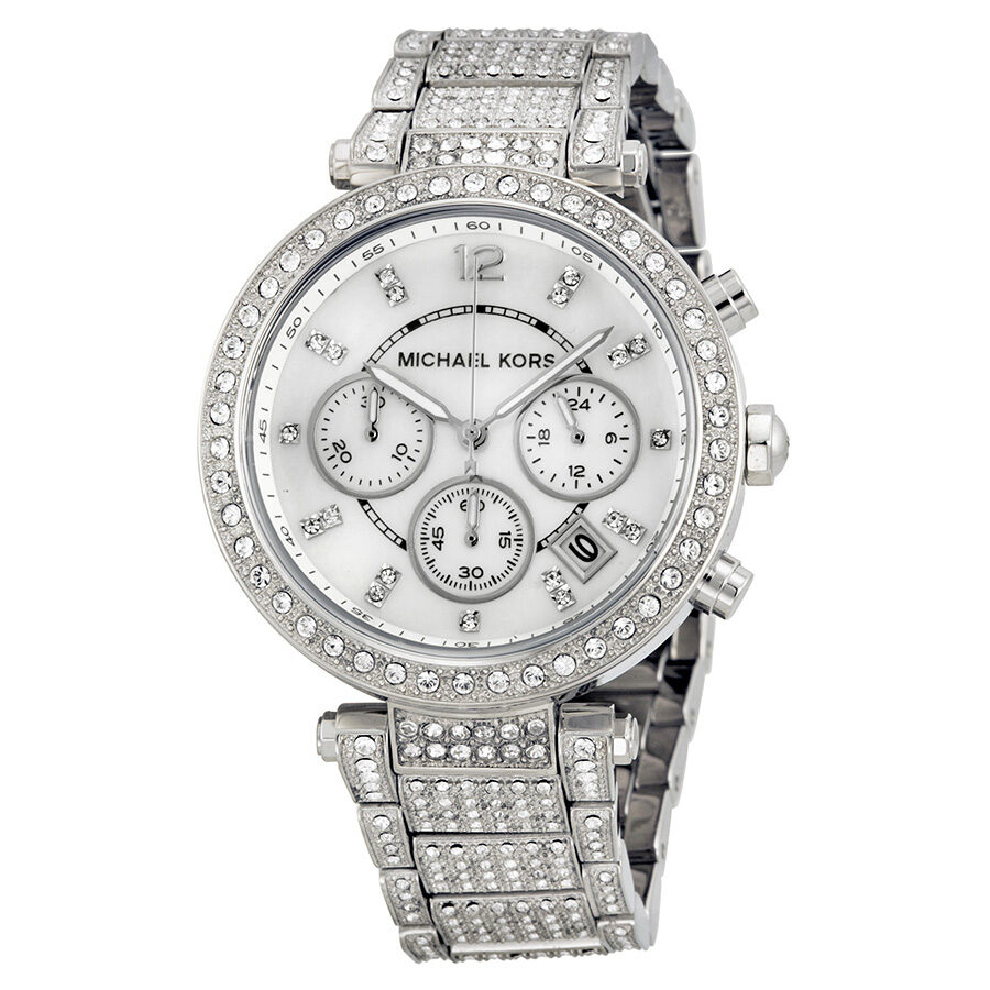 Michael Kors Parker Mother of Pearl Dial Crystals Steel Ladies Watch MK5572 - BigDaddy Watches