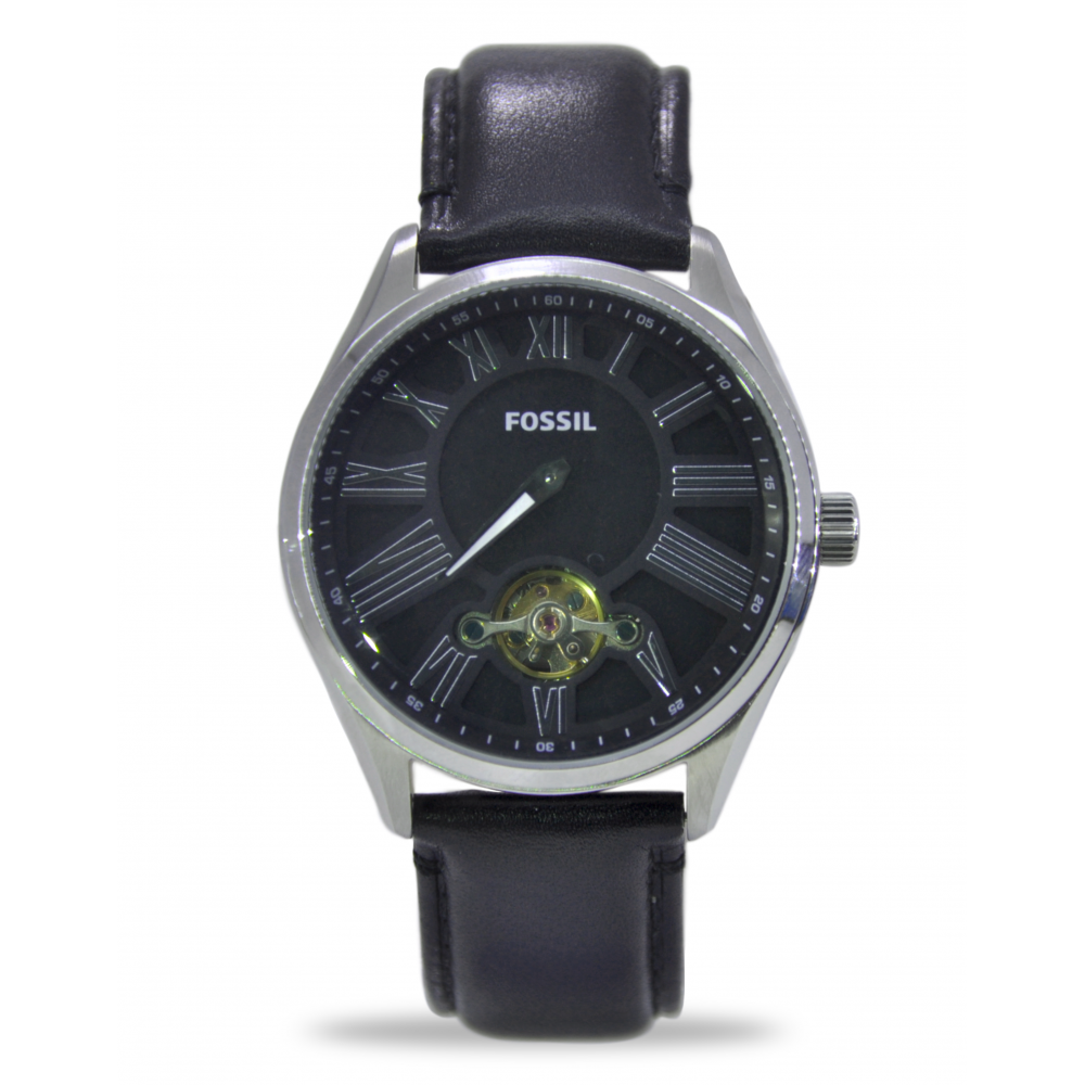 Fossil Black Dial Leather Strap Automatic Men's Watch BQ1141