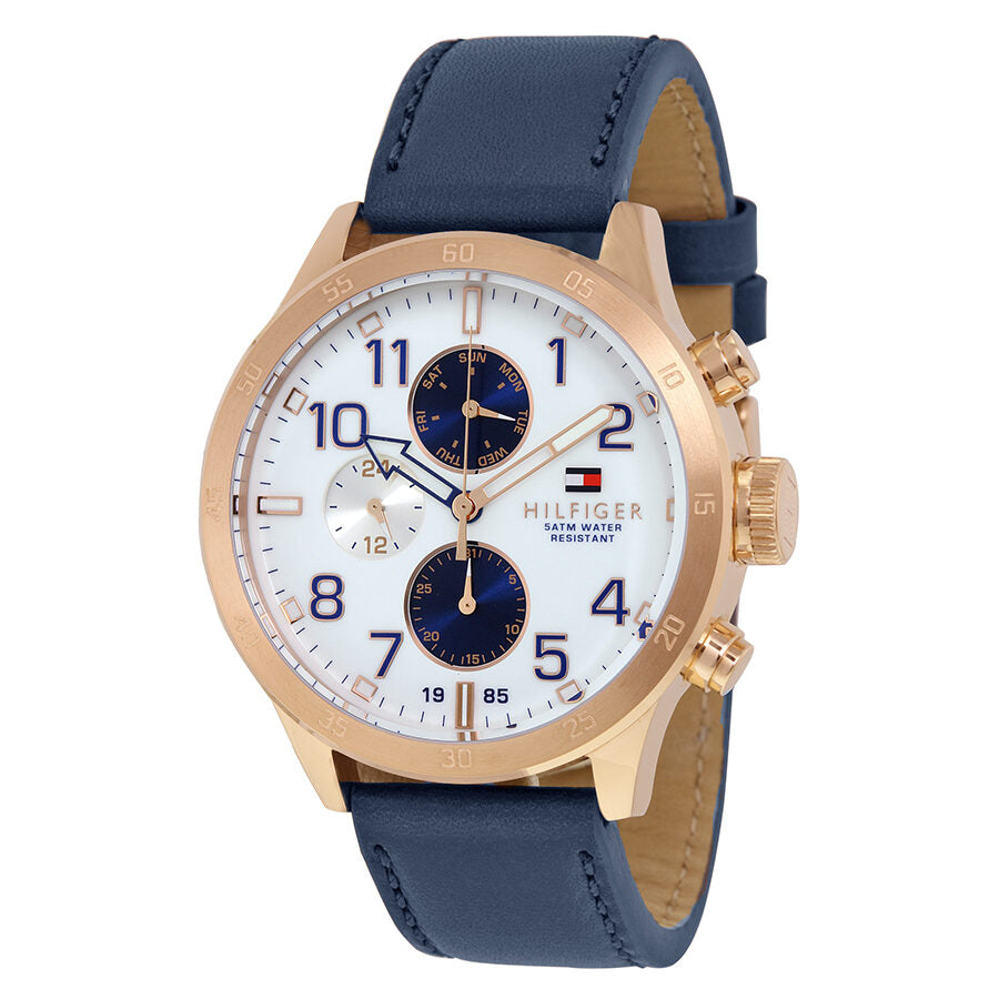 Tommy Hilfiger Multi-Function White Dial Blue Leather Strap Men's Watch 1791139 - BigDaddy Watches